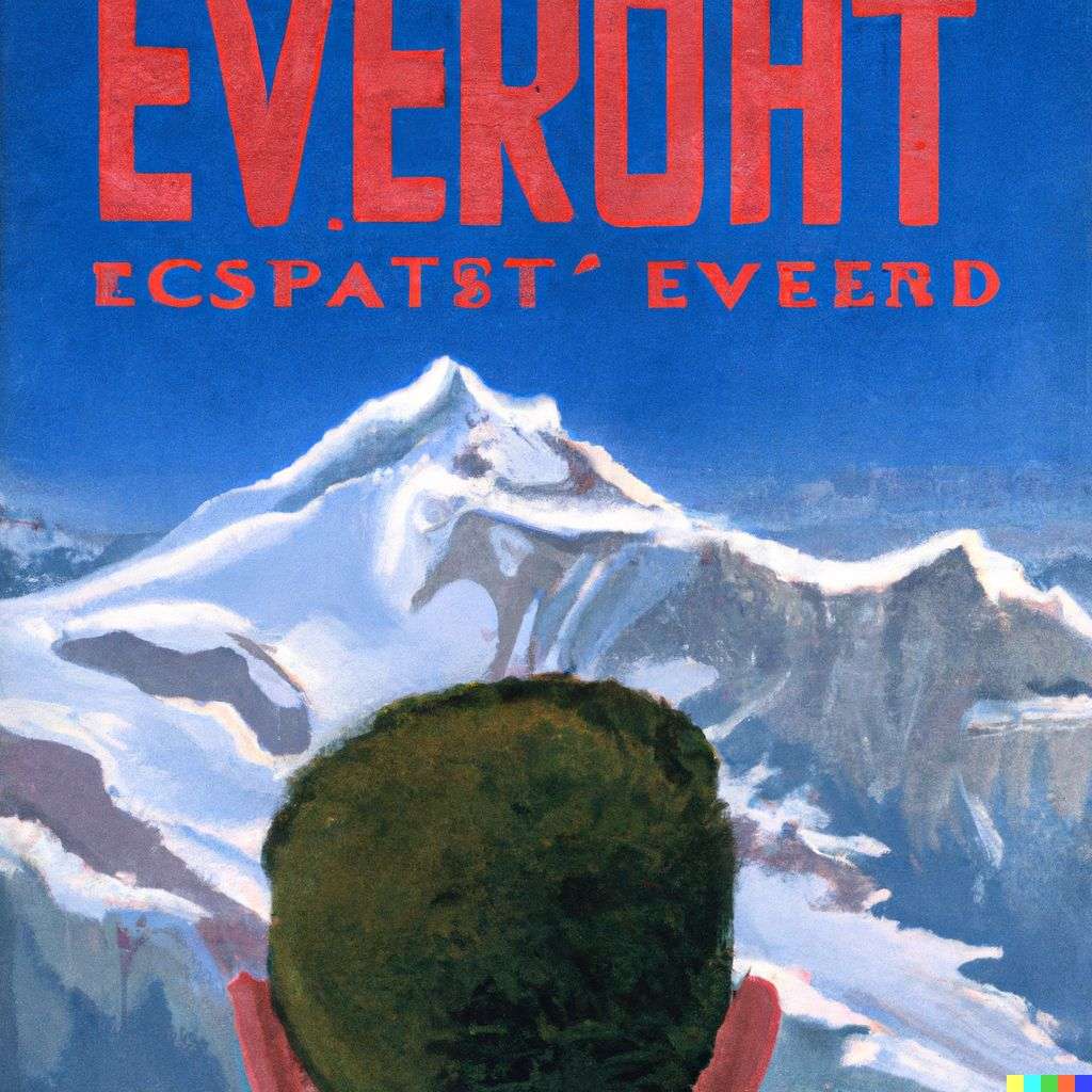 someone gazing at Mount Everest, movie poster from the '40s